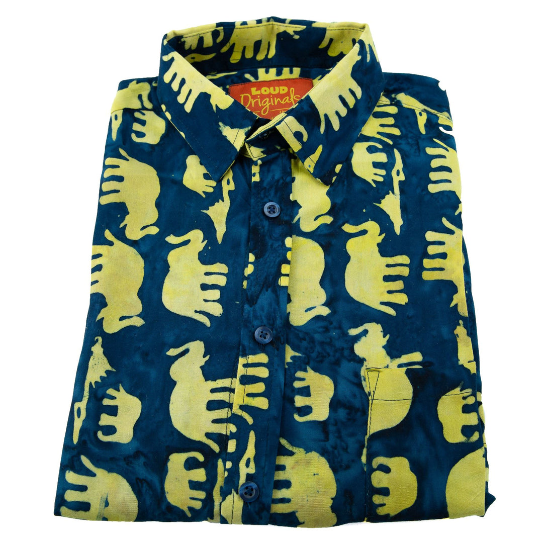 Regular Fit Long Sleeve Shirt - Herd of Elephants - Blue